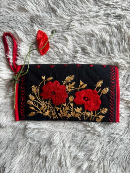 Poppy Hand Embroidery Clutch Bag